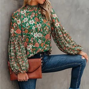Plus Size Green Floral Shirt